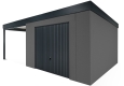 Garden house with Hormann garage door and 3m left carport in dark grey